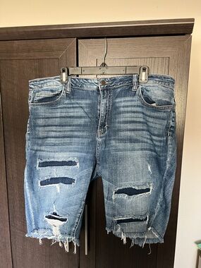 Cello Distressed Blue Denim Bermuda Shorts